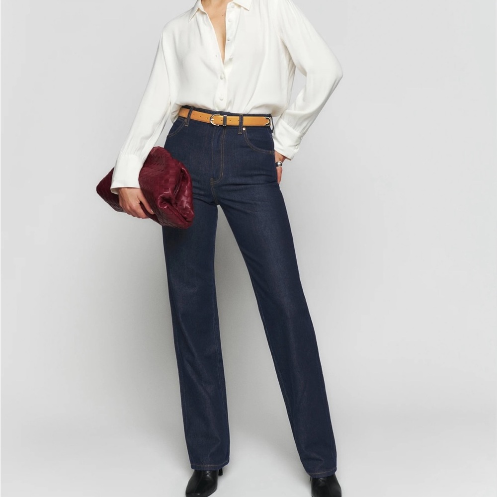 Reformation Dark Blue Straight Leg Jeans
